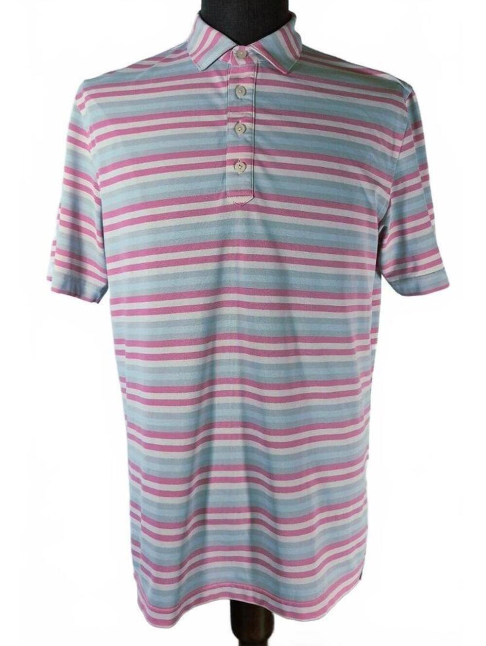 Johnnie-O Striped Golf Polo Men’s Medium Pink Blue